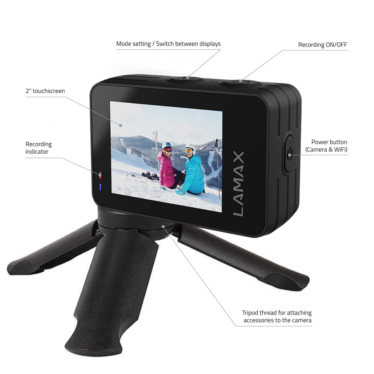 LAMAX W10.1 Real 4K 60 fps Action CAM con estabilización MAXsmooth 2.0, cámara subacuática, videocámara con Doble Pantalla, Accesorios completos, Wi-Fi, vídeo a cámara Lenta, lapso de Tiempo, Modo de