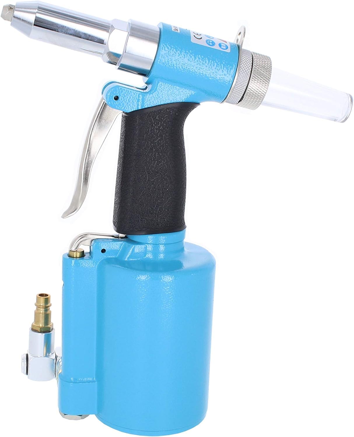 Pistola remachadora HAZET 9037SPC I neumática, hidráulica, 4 boquillas, fuerza de tracción:8700N, tamaño del remache: 2,4-4,8 mm, longitud de carrera 14 mm I herramienta para colocar remaches ciegos