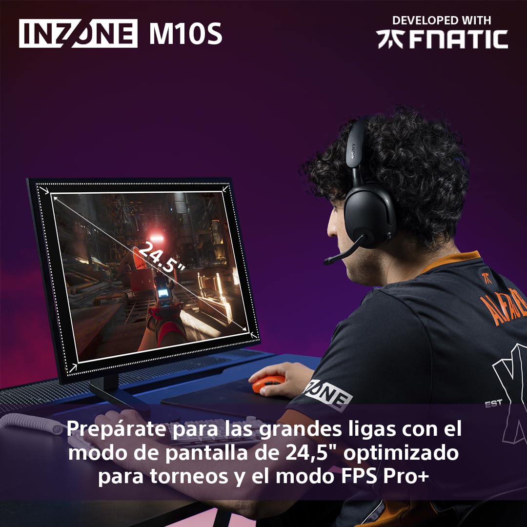 Sony INZONE M10S Monitor Gaming 27": 1440p, 480Hz, 0,03ms GTG, DCI-P3 98,5%, G-Sync, Adaptive Sync, VRR, Modelo desarrollado con Fnatic, 1.300 nits, DisplayPort 2.1-2 x HDMI 2.1 PC y PS5