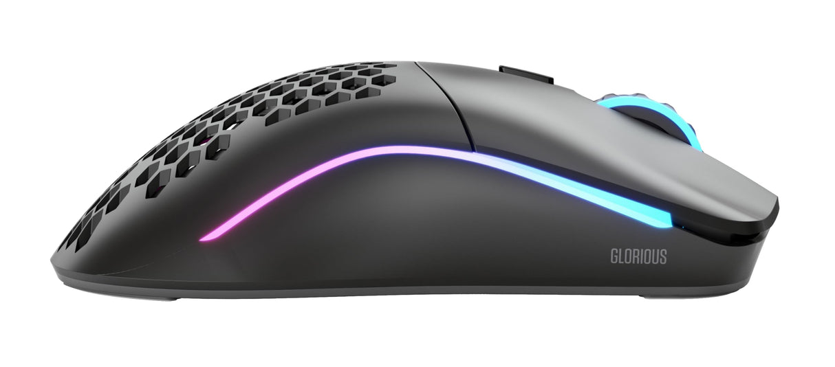 Glorious Gaming Model O- (Pequeño) Wireless Ratón gaming inalámbrico - 65 g superligero, diseño colmena, RGB, ambidiestro, sin lag 2,4 GHz inalámbrico, hasta 71 horas de batería - Negro mate