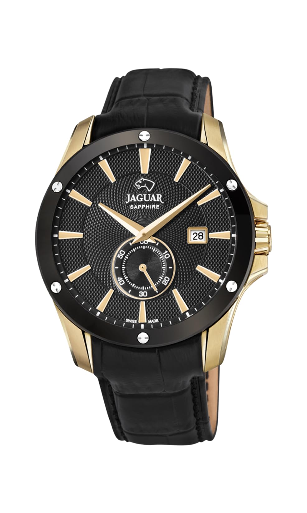 JAGUAR Reloj Hombre J881/1 Acamar Caja de Acero Inoxidable 316l Dorado Correa de Cuero Negro