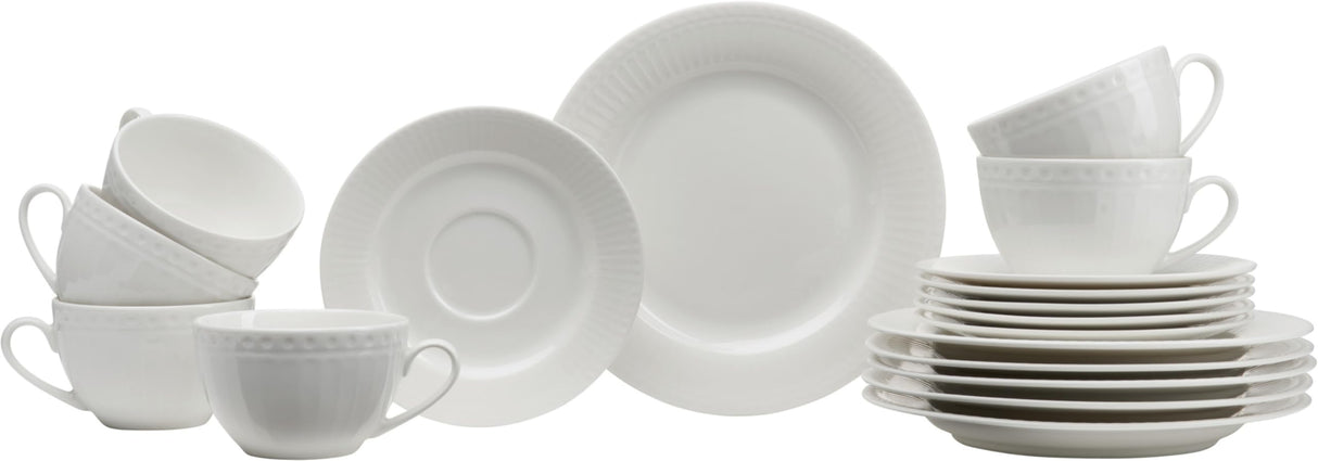Ritzenhoff & Breker Sofia - Juego de café de 18 piezas, platos de postre (20 cm) y tazas con platillos (220 ml) para 6 personas, juego de café con relieve fino acanalado, vajilla fina de porcelana,