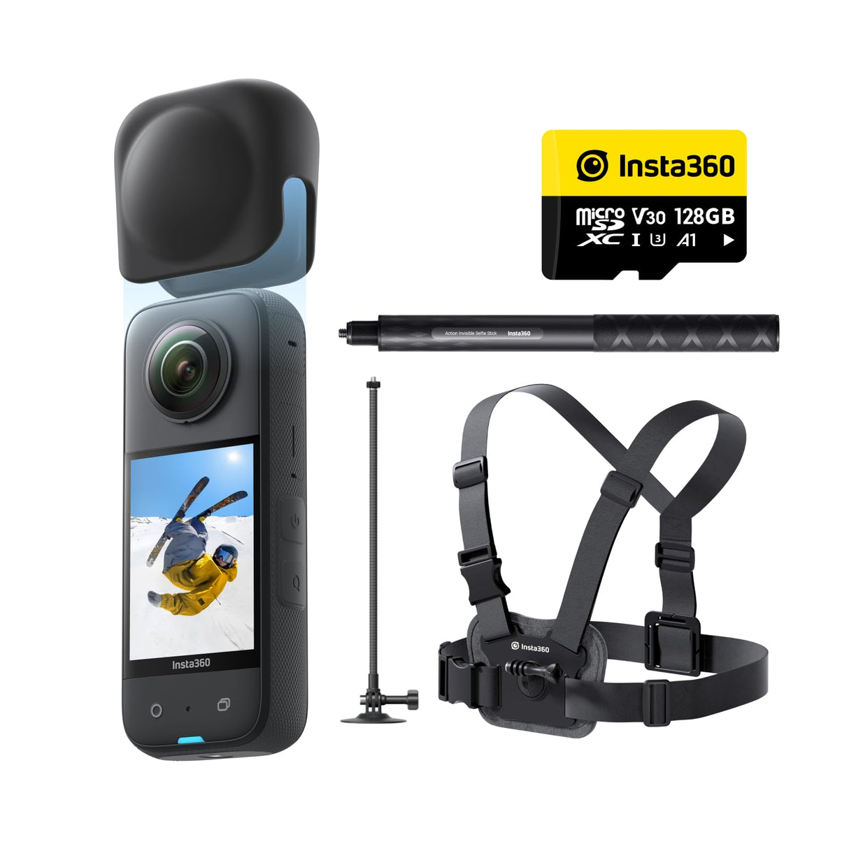 Insta360 X3 Paquete de Nieve - Cámara de acción Impermeable de 360° con Sensor de 1/2", 5,7 K 360°, Fotos de 72 MP a 360°, estabilización, Pantalla táctil de 2,29 Pulgadas, retroalimentación de