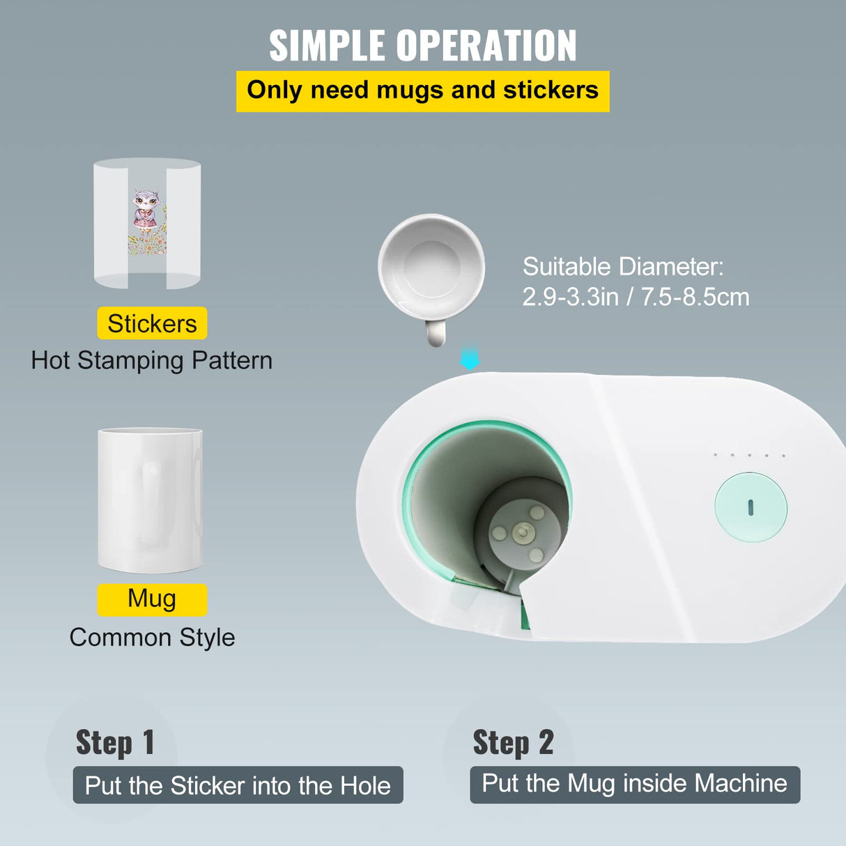 VEVOR Prensa Térmica para Tazas 280W Máquina de Prensado de Tazas 11-15oz Blanco Prensa de Calor para Tazas de Sublimación para Dibujar Proyectos, Imprimirlos y Pegarlos en la Superficie de la Taza