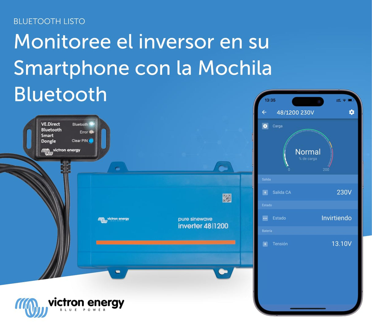 Victron Energy 1200VA 48-Voltios 230V CA Inversor de Onda Sinusoidal Pura (Schuko)