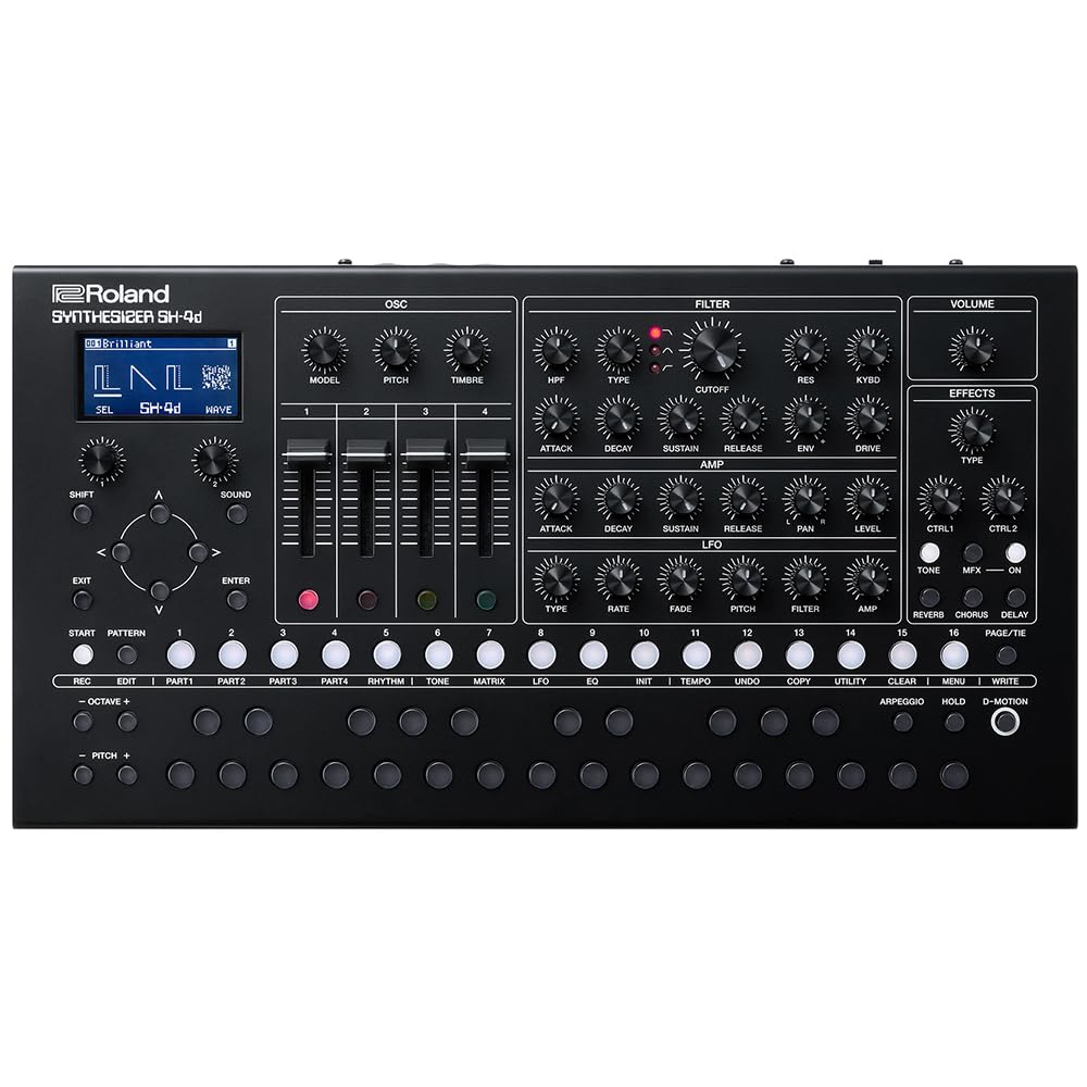 Sintetizador de sobremesa compacto Roland SH-4d | 11 modelos de OSC | Herramientas profesionales de diseño sonoro | Proceso manual | Secuenciador de patrones multitímbrico | Efectos completos