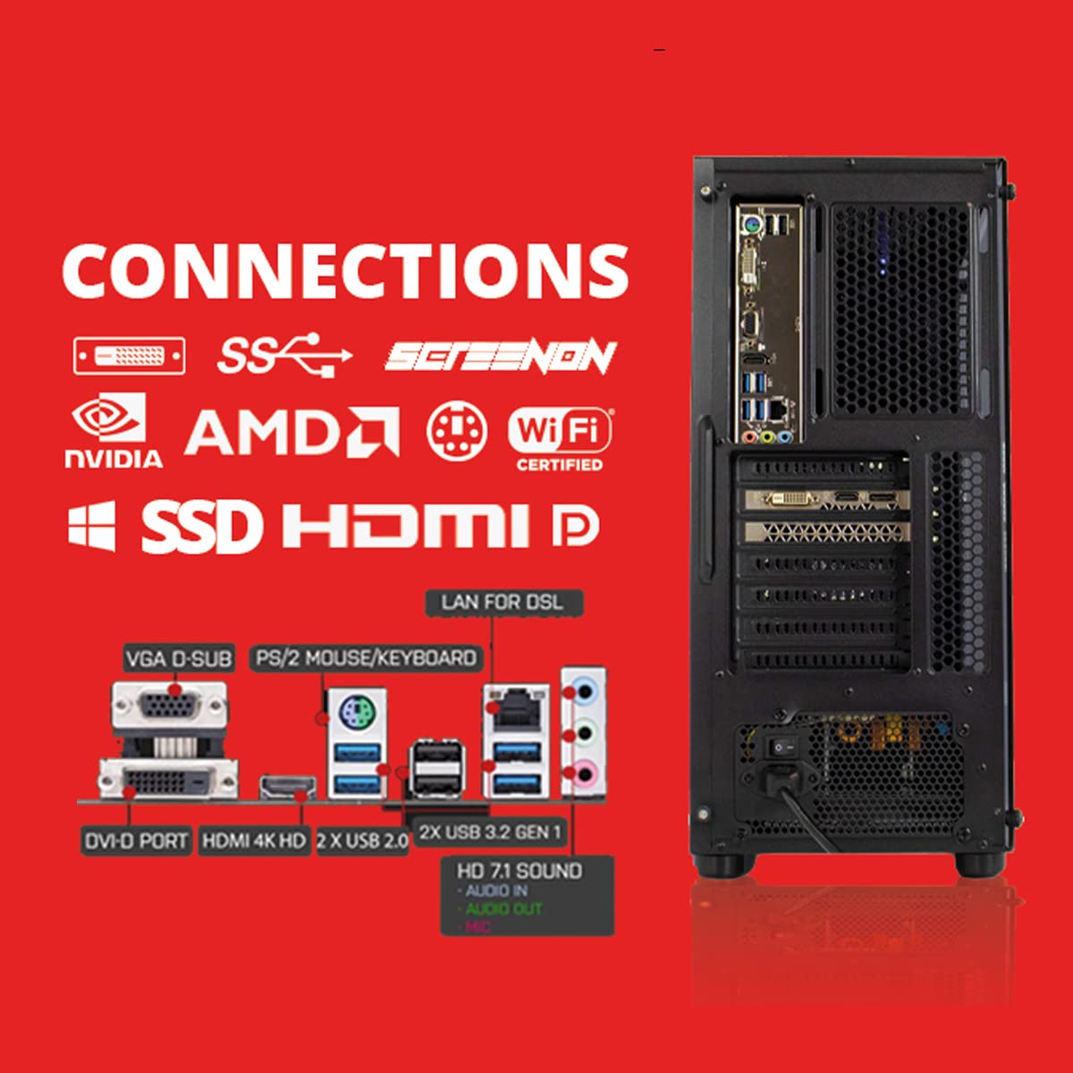 ScreenOn - Ryzen 7 5800X - 1TB SSD - RTX 3070TI - Game PC A40141 - WiFi - Windows 11 Pro