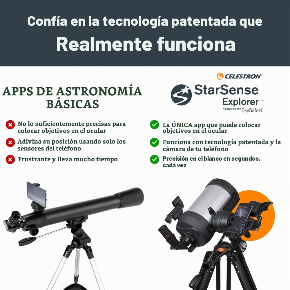 Celestron 22462 StarSense Explorer DX 5” Telescopio Schmidt-Cassegrain Compatible con Aplicaciones para teléfonos Inteligentes Funciona con la aplicación StarSense - Compatible con iOS/Android