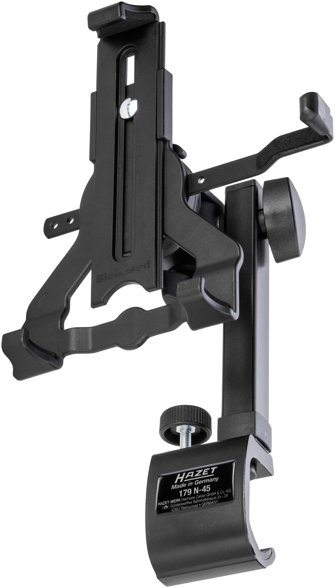 HAZET 179N-45 Soporte para tabletas, compatible con el carro de taller HAZET para tabletas de 120-222 mm, ángulo de sujeción ajustable, sujeción segura con almohadilla de gomaespuma