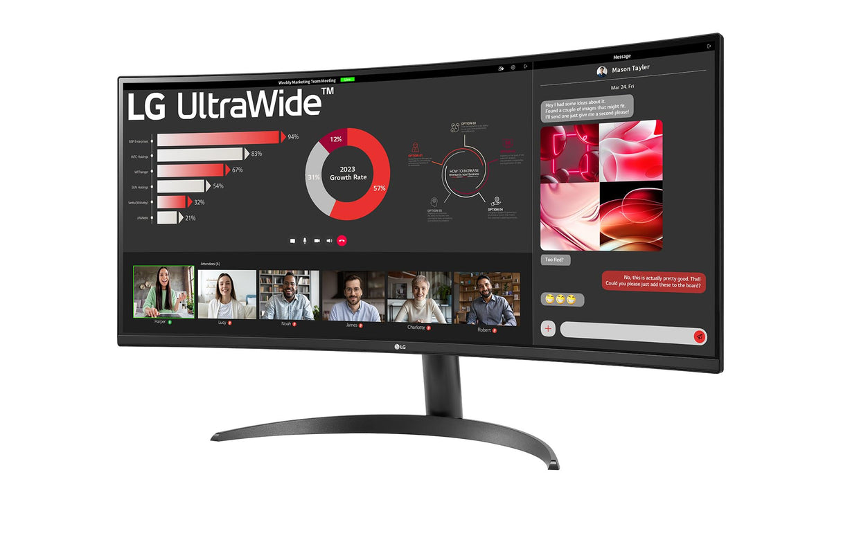 LG 34WR50QK-B - Monitor UltraWide Curvo, 34", QHD: (3440x1440px), 21:9, ADM FreeSync Premium, Multiposición, Negro