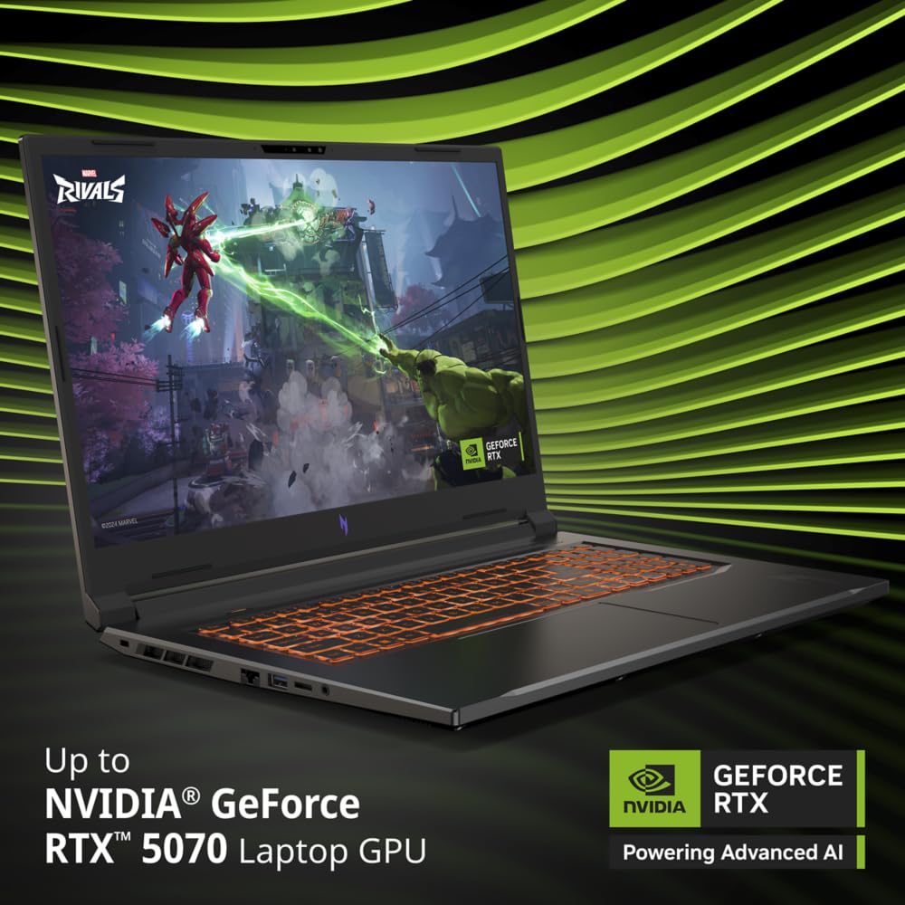 acer Nitro V 17 AI ANV17-61, Ordenador Portátil Gaming 17.3", Full HD IPS (AMD Ryzen AI 9 365, 32 GB RAM, 1024 GB SSD, GeForce RTX 5070, Sin Sistema Operativo), Negro, Teclado QWERTY Español
