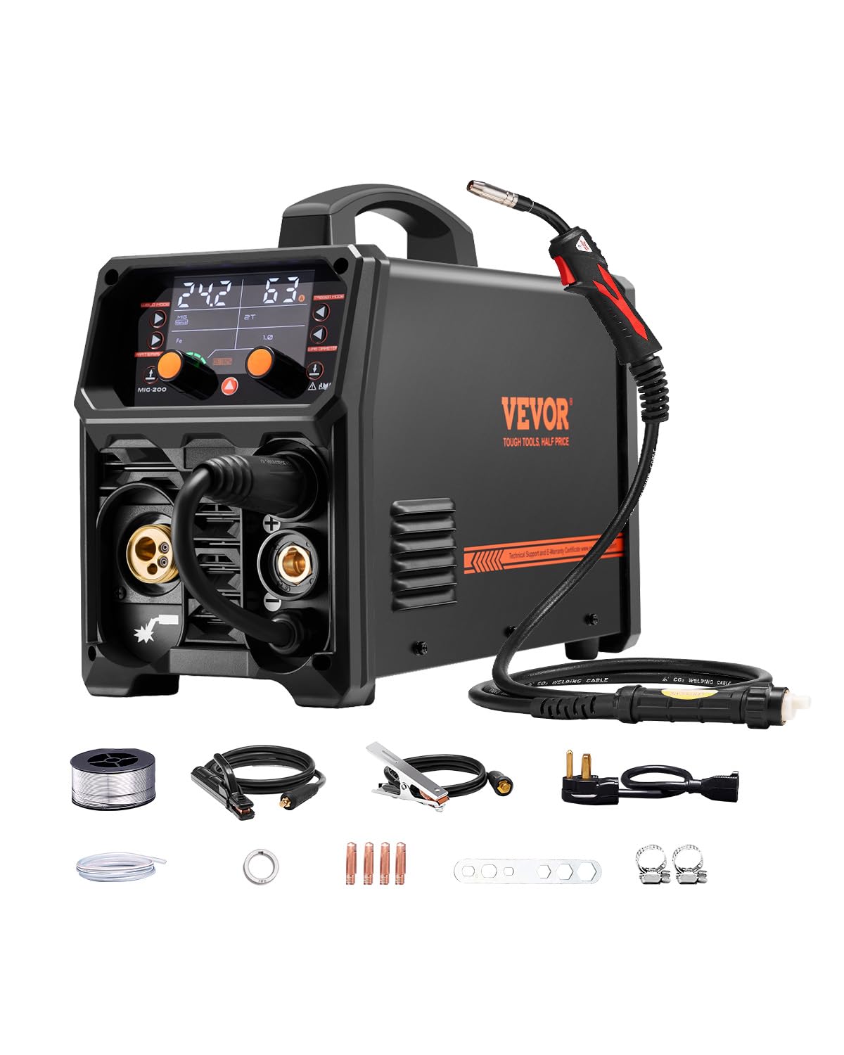 VEVOR Máquina de Soldadura MIG Sinérgica de 200 A, Máquina de Soldadura Multiproceso 4 en 1 con Tecnología de Inversor IGBT y Pantalla LCD, de Forma más Inteligente, 430 x 180 x 320 mm, Negro