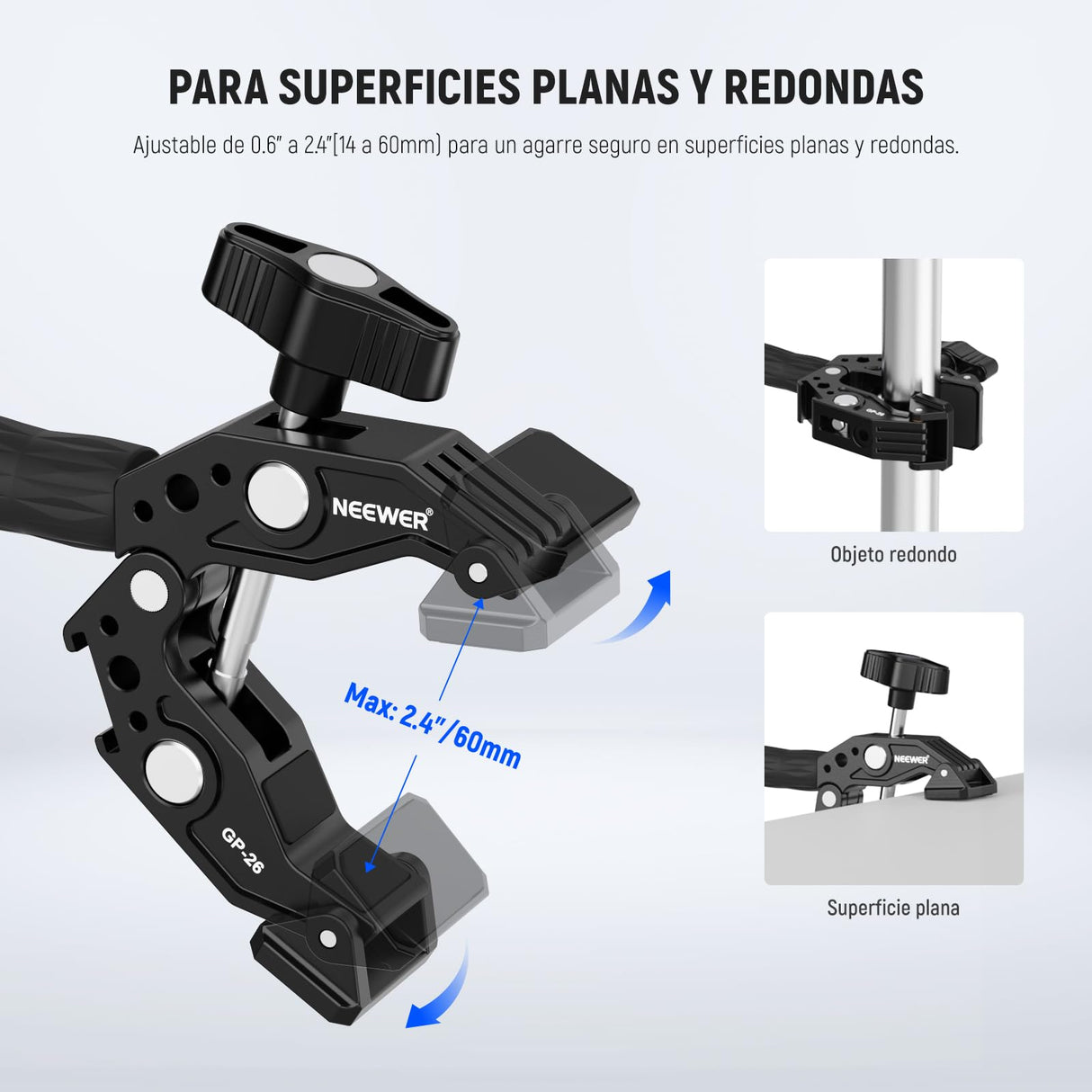 NEEWER Action Cam Mount Kit con Super Clamp Tubo Suave Adaptador Cámara Acción Soporte Móvil Ajustable para Superficies Planas/Redondas Compatible con GoPro Insta360 DJI Action Camera Smartphone GP-26