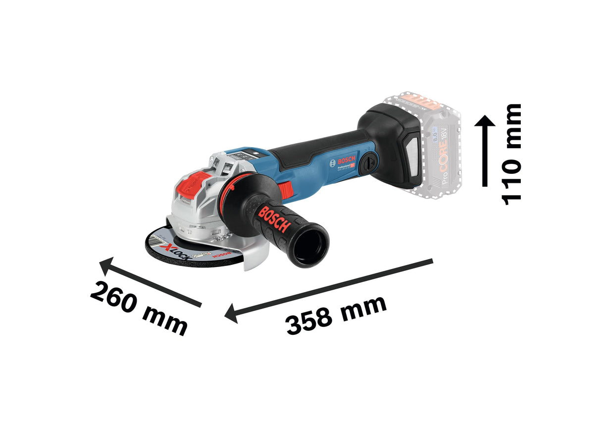 Bosch Professional 18V System GWX 18V-10 PSC - Amoladora angular a batería (Brushless, X-LOCK, Ø 125 mm, vel. regulable 4500 - 9000 rpm, hombre muerto, Connectivity, sin batería, en L-BOXX)