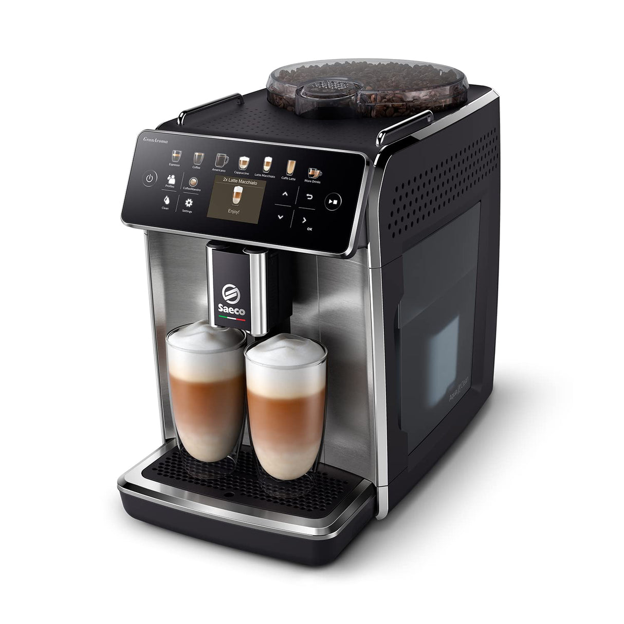 Saeco GranAroma Cafetera Superautomática - 16 Variedades de Café, Pantalla en Color Intuitiva, 6 Perfiles de Usuario, Molinillo de Cerámica (SM6585/00)