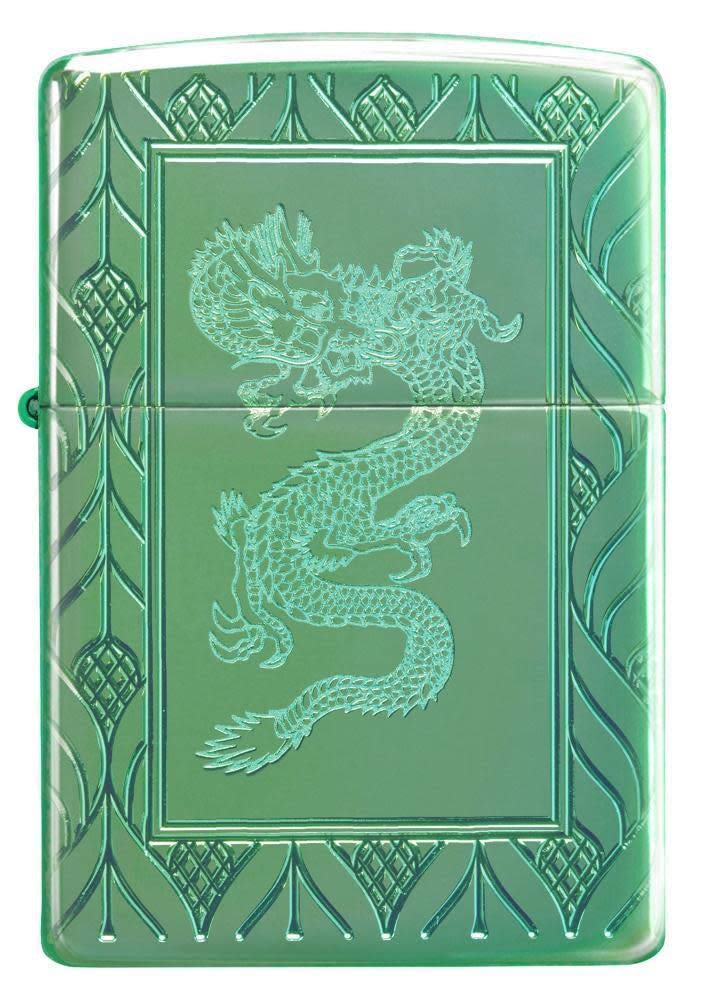 Zippo Elegant Dragon DesignMultiCut/Lustre28129 – Armor HP Green Encendedor, Design, 5,83,81,2 (49054), Armor High Polish Green - Elegant Dragon