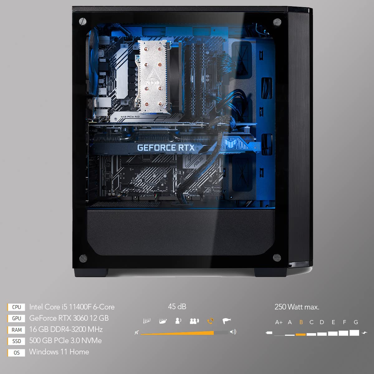 JOULE PERFORMANCE Force Gaming PC Nuke RTX3060 II5 - Ordenador con SSD de 500 GB, GeForce RTX 3060 12 GB, Arctic Cooling Freezer 34, Tarjeta gráfica Negra 3060