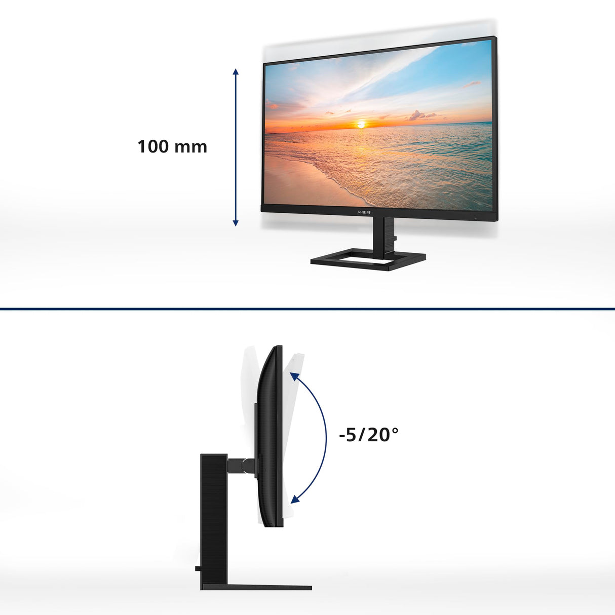 Philips 27E1N1900AE Monitor 27" UHD, WLED, 60Hz, IPS, 4 ms GtG, HDR10, Adaptive Sync., Altavoces, Altura Ajustable (3840x2160, 2X HDMI 2.0, USB-C) Negro