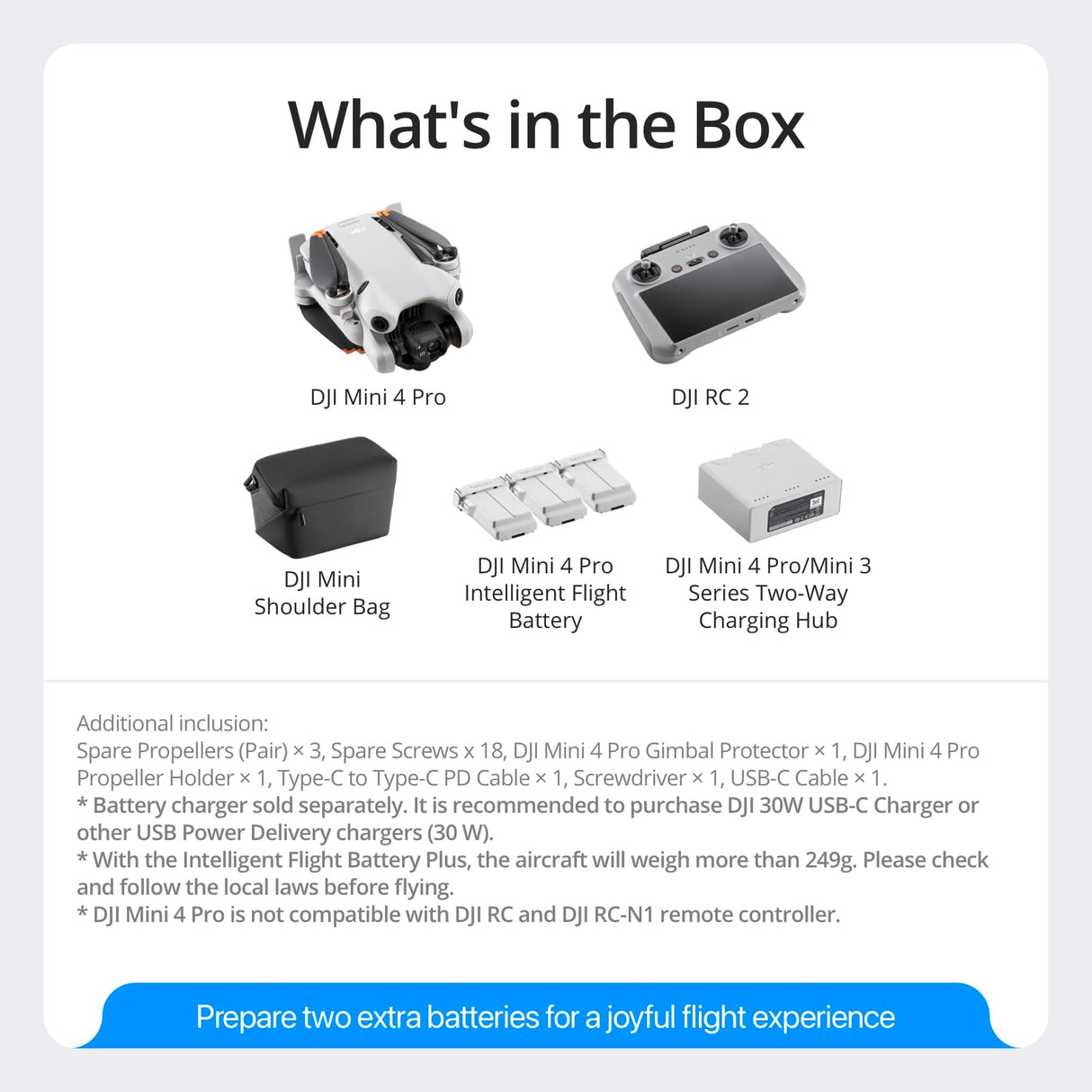 DJI Pack Mini 4 Pro Vuela Más con DJI RC 2 (control remoto pantalla), drones camara 4k, menos de 249 g, 34 min tiempo vuelo, 2 baterías adicionales, C0