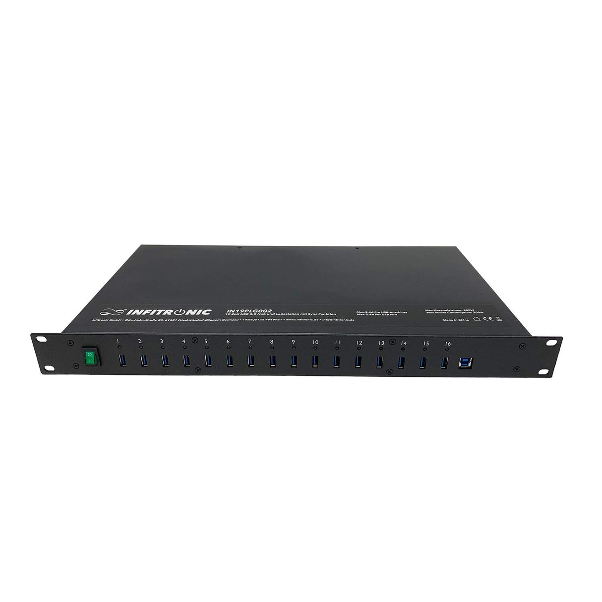INFITRONIC - IN19PLG002-19 Pulgadas USB 3.0 Hub16-ports con estación de Carga y sincronización (Montaje en Rack de 1 UE)