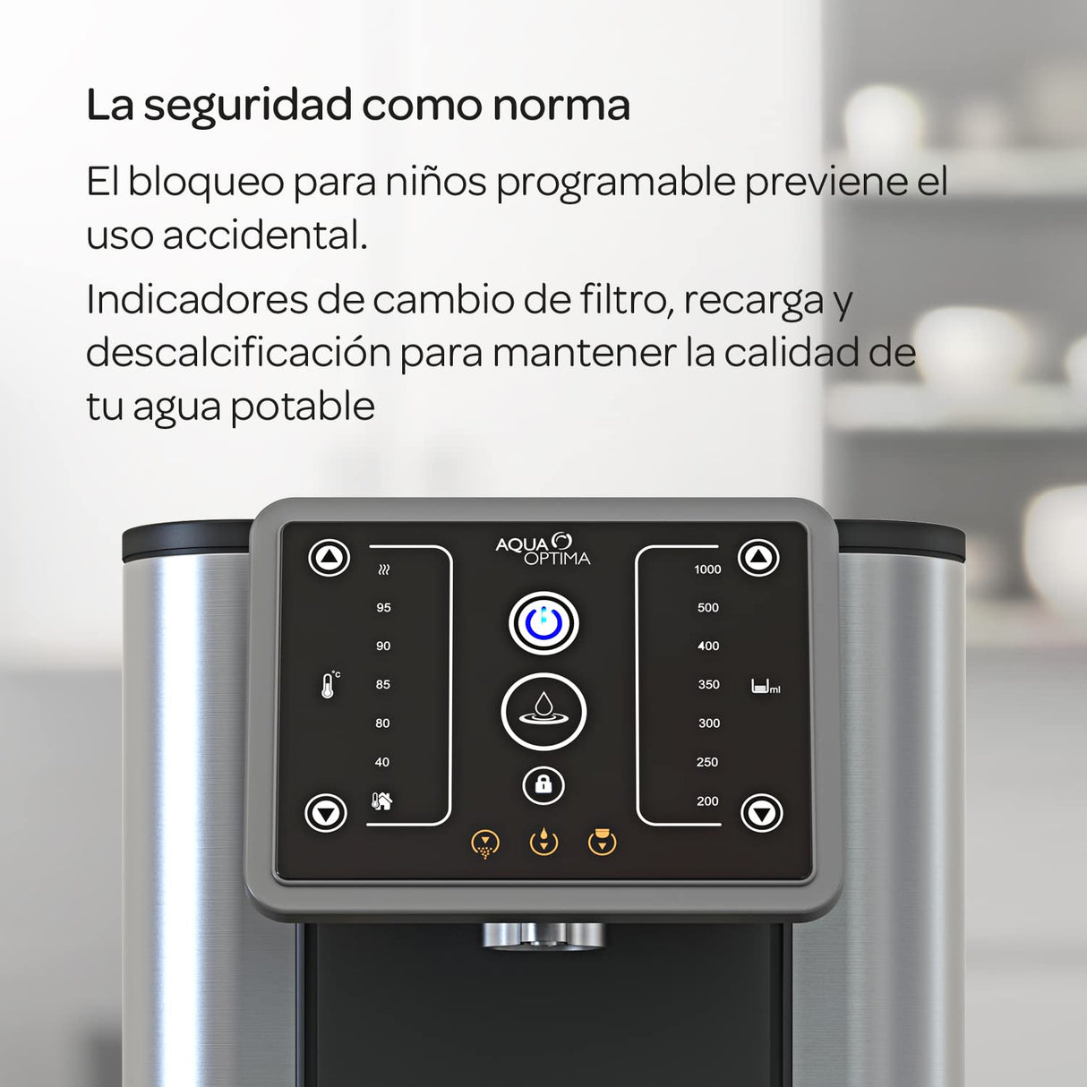 Dispensador instantáneo de agua caliente filtrada Aqua Optima Aurora, capacidad de 3,0 litros, 49 opciones de volumen y temperatura, incluye 1 filtro agua Evolve+ de 30 días, reduce los microplásticos