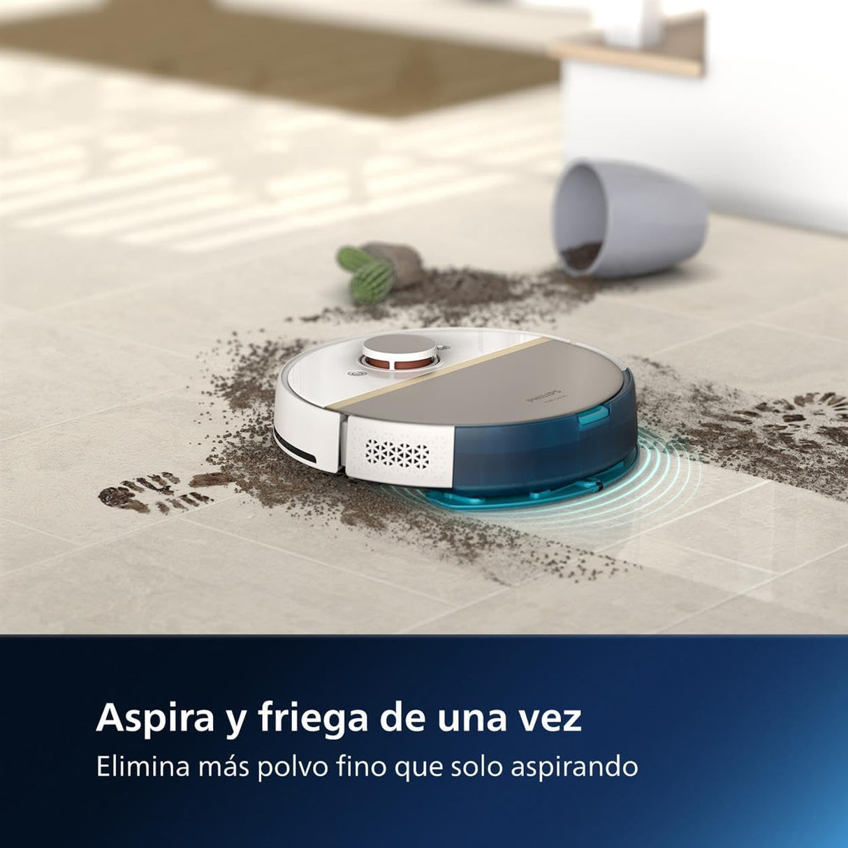 Philips Robot Aspirador y friegasuelos Homerun 7000, succión ultrapotente (5000 Pa), detección de obstáculos pequeños, estación de Vaciado automático, Blanco, Robot Aspirador, Homerun App (XU7100/02)