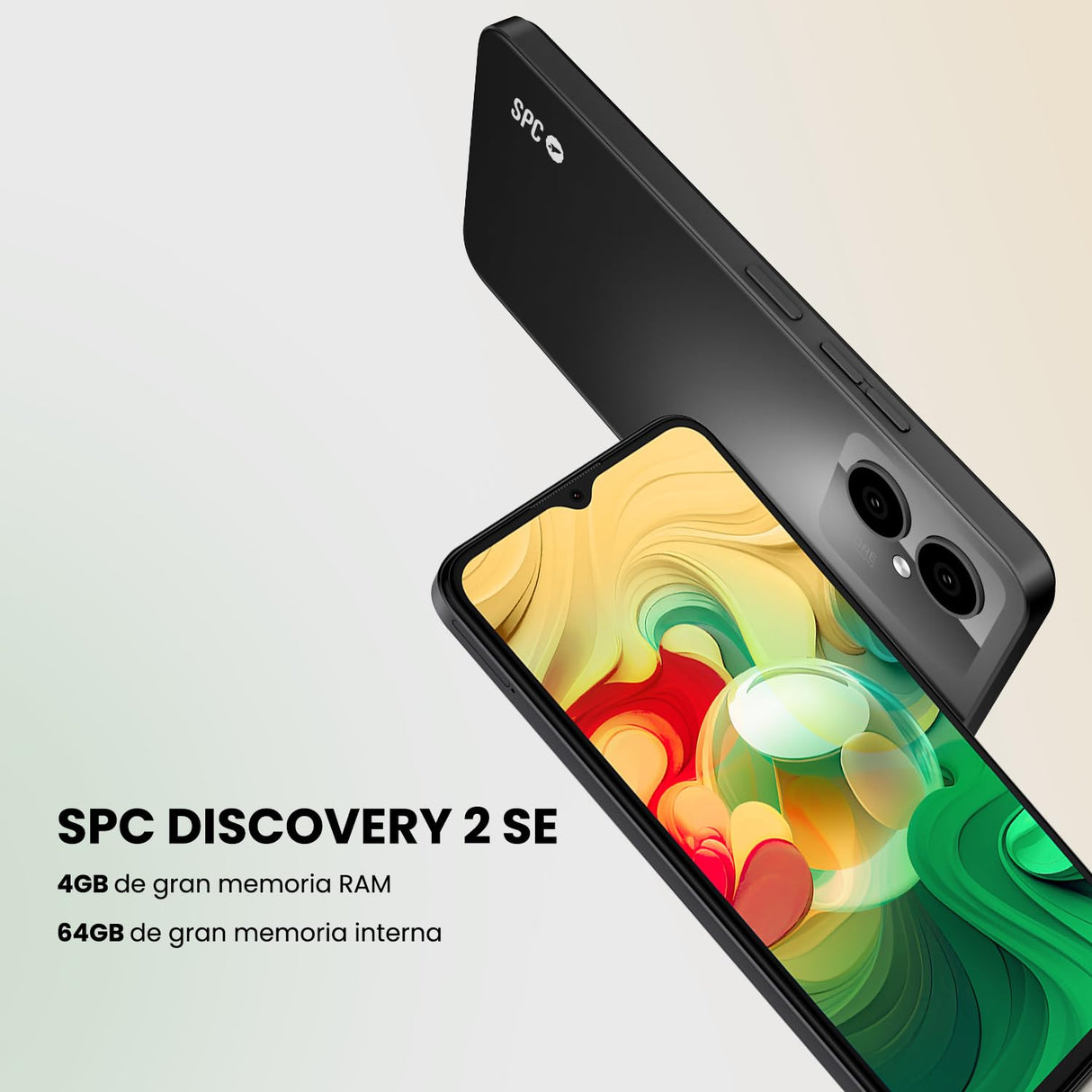 SPC Discovery 2 SE – Smartphone de 4+64GB con Pantalla de 6.5” HD+, NFC, desbloqueo Facial y por Huella, 4G, Doble cámara 13+2MP, batería 4500 mAh con Carga inversa y Android 13 – Color Dark Matter