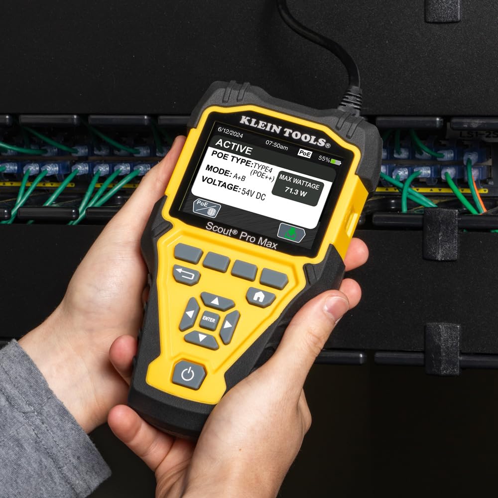 Klein Tools VDV501-770 - Juego de comprobador de cables, Scout Pro Max Ethernet, coaxial/video, teléfono, (RJ11/RJ12/RJ45) cables de conector F, controles remotos de prueba y mapa