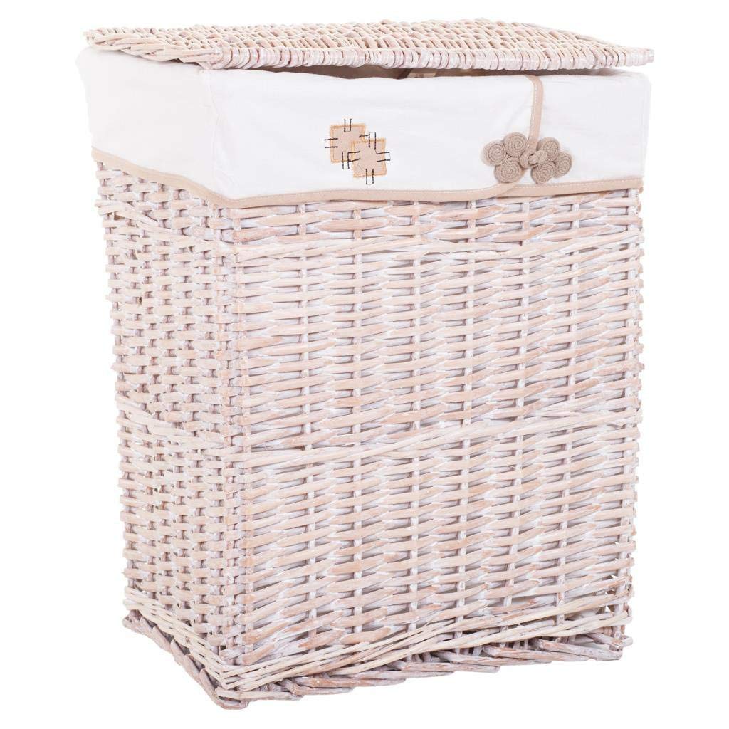 Creaciones Meng Cestos de Ropa y Cuévanos, Mimbre y Tela, Off Blanco, 44x56x33 cm, 5 Unidades