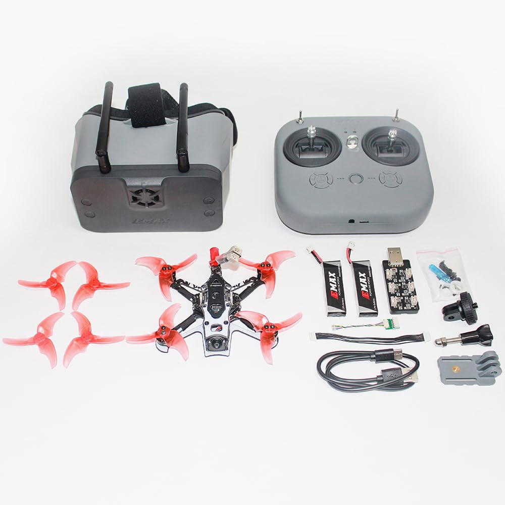 EMAX Tinyhawk 3 Plus Freestyle Drone RTF Kit Listo Para Volar FPV HD Zero Drone Mini Racing Quadcopter Marco Duradero de Fibra de Carbono con Gafas y Transmisor para Niños Adultos y Principiantes
