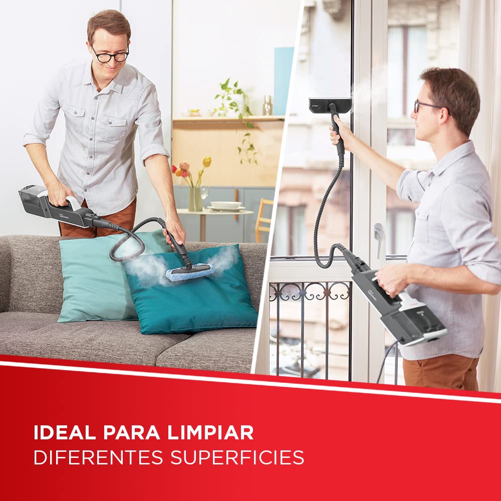 Polti Vaporetto SV650 Style, Escoba a Vapor con Limpiador Portátil Integrado, Potencia Máxima 1500 W, 19 Accesorios, Filtro Antical, Autonomía Ilimitada, Parking Vertical, Rojo y Blanco