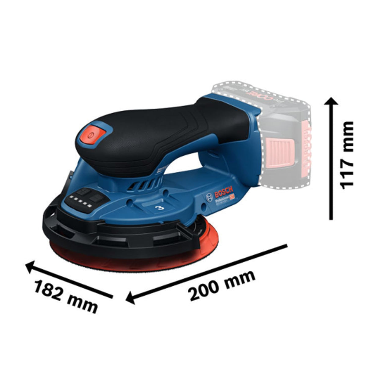 Bosch Professional 18V System lijadora a batería GEX 18V1503 (incl. 1 papel de lija, 1 caja de polvo, 1 anillo de protección, LBOXX 162)
