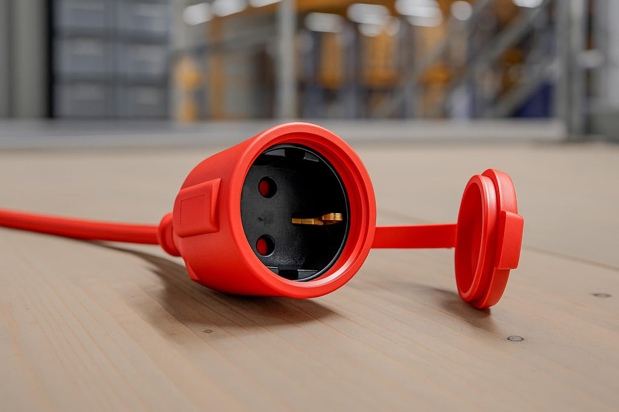 as - Schwabe alargador de Cables 40 m H07RN-F 3G1,5 - Cable de extensión 230 V / 16 A / 3.500 W - con Tapa de protección - Resistente al Polvo y a Las Salpicaduras IP44 - Rojo, 60374