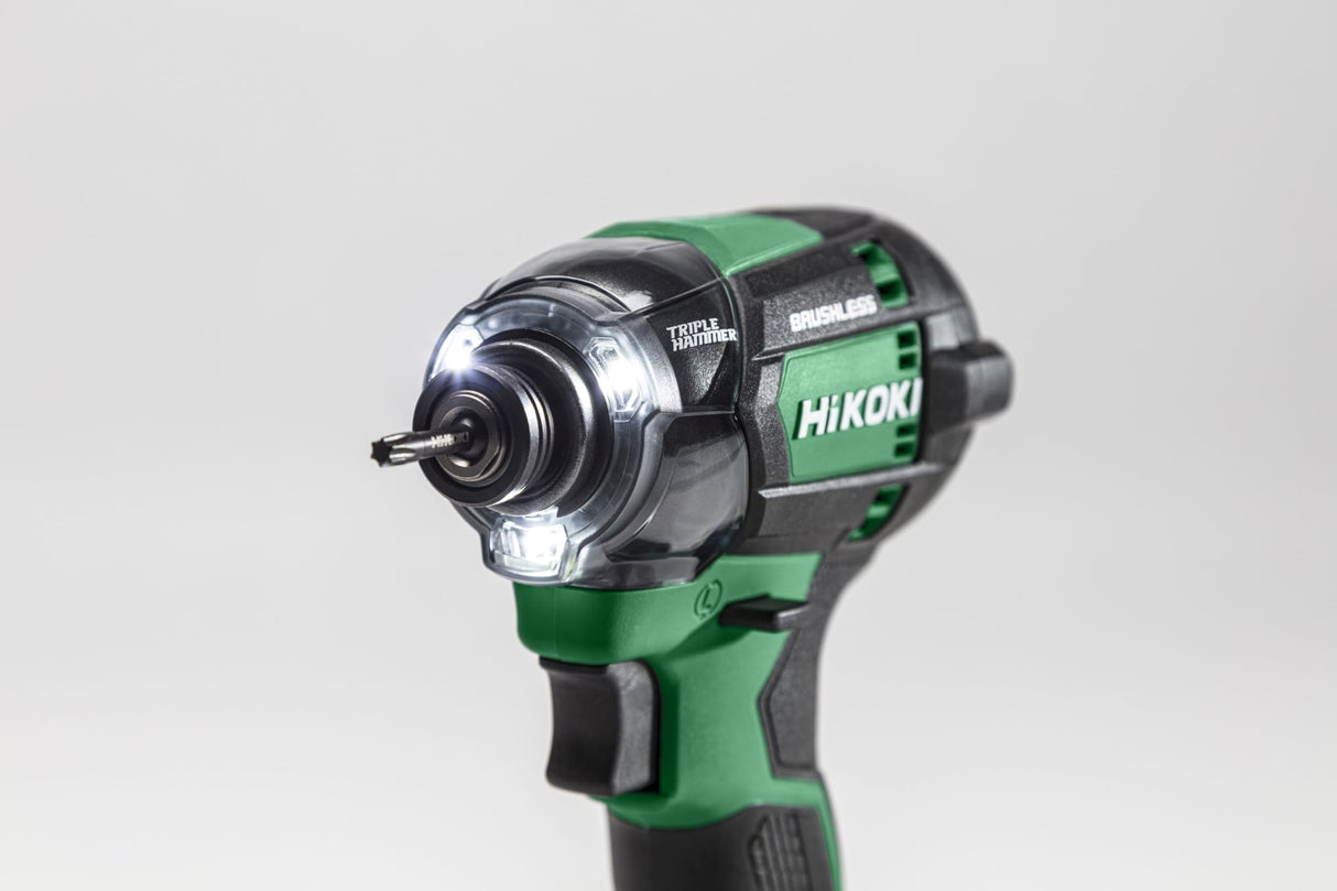 HiKOKI Atornillador de impacto inalámbrico, 18 V, 1/4", 210 Nm, motor sin escobillas, martillo triple, IP56 resistente al polvo y al agua, luz LED, compacta y ligera, incluye maletín de transporte
