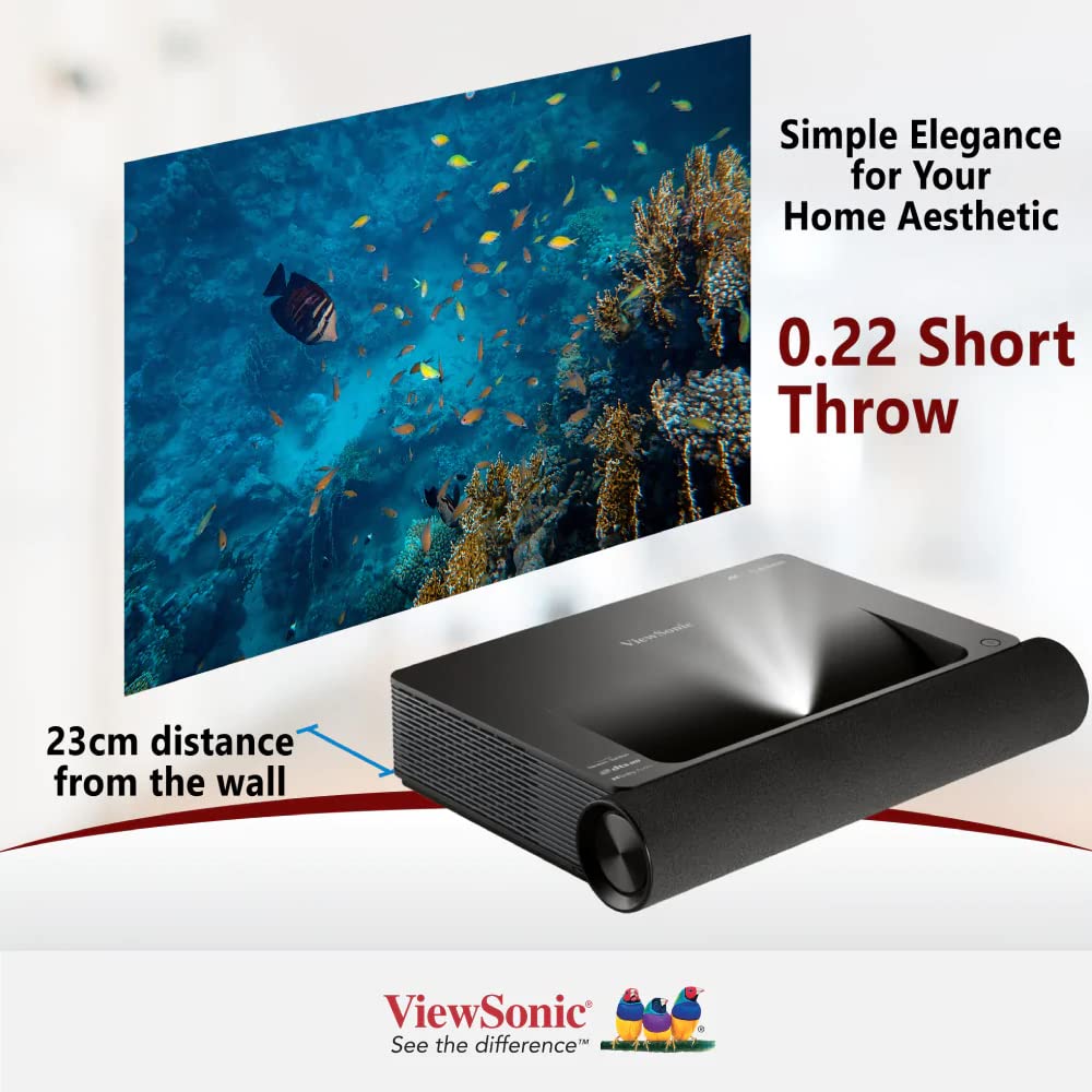 Viewsonic X2000L-4K Proyector Láser de Distancia Ultra Corta, Cine en Casa (4K, 2000 Lúmenes ANSI, 2X HDMI, USB, 2X 10 Vatios + 2X 25 Vatios Cube, Recepción de Internet 5G) - Blanco