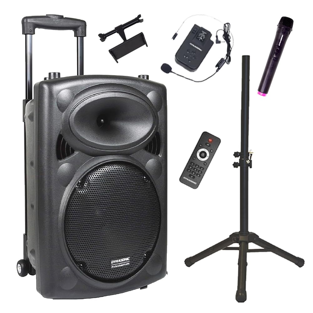DYNASONIC - DYNAPRO 12 Plus (3ª Generación Pack Tripode) Altavoz Bluetooth Portatil Profesional, Altavoz Bluetooth Potente 700W 2 microfonos Karaoke, Soporte Tablet y tripode