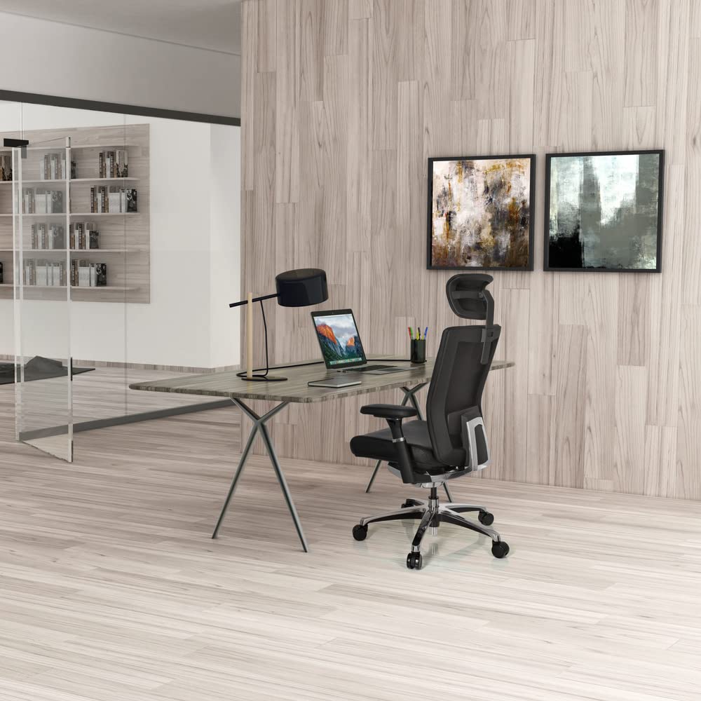 hjh OFFICE 657604 Silla de Oficina Nova Cuero Negro, Silla giatoria, ergonomica, apoyabrazos Ajustables, con apoya Cabezas