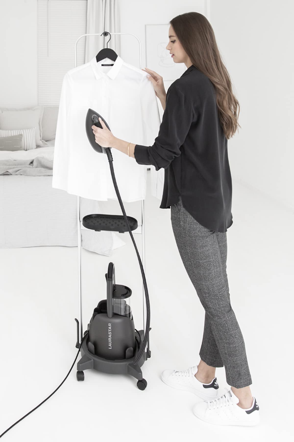 Laurastar Carrito de vapor, 40 x 10,5 x 105 cm, accesorio inteligente para vaporizar, estabilidad óptima, altura ajustable, ruedas integradas, plegable, apto para Laurastar Lift/Lift Plus/Lift