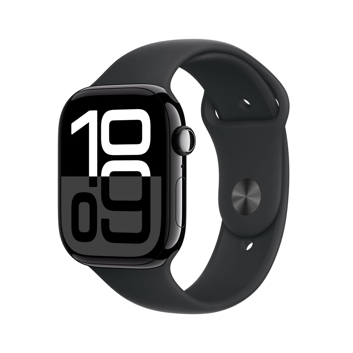Apple Watch Series 10 GPS Smartwatch con Caja de Aluminio Negro Brillante de 46 mm y Correa Deportiva Negro - Talla M/L. Monitor de entreno, App ECG, Pantalla Retina Siempre Activa