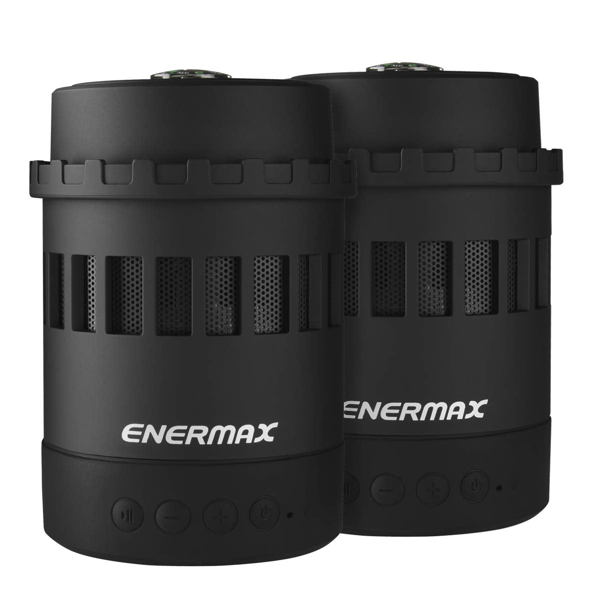 Enermax Pharoslite Negro, 2 Altavoces Bluetooth inalámbricos, Altavoz estéreo HD, LED, Graves potentes, Micro SD, Linterna SOS, luz Nocturna, brújula, Taza, 6 Modos RGB, batería 6h, P 10m