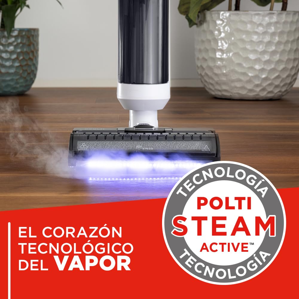 Polti Rollysteam WD50C Fregona de Suelos Sin Cable con Función de Vapor y Aspiración, 450 W, Limpieza Completa en una Sola Pasada, Autolimpieza, Blanco