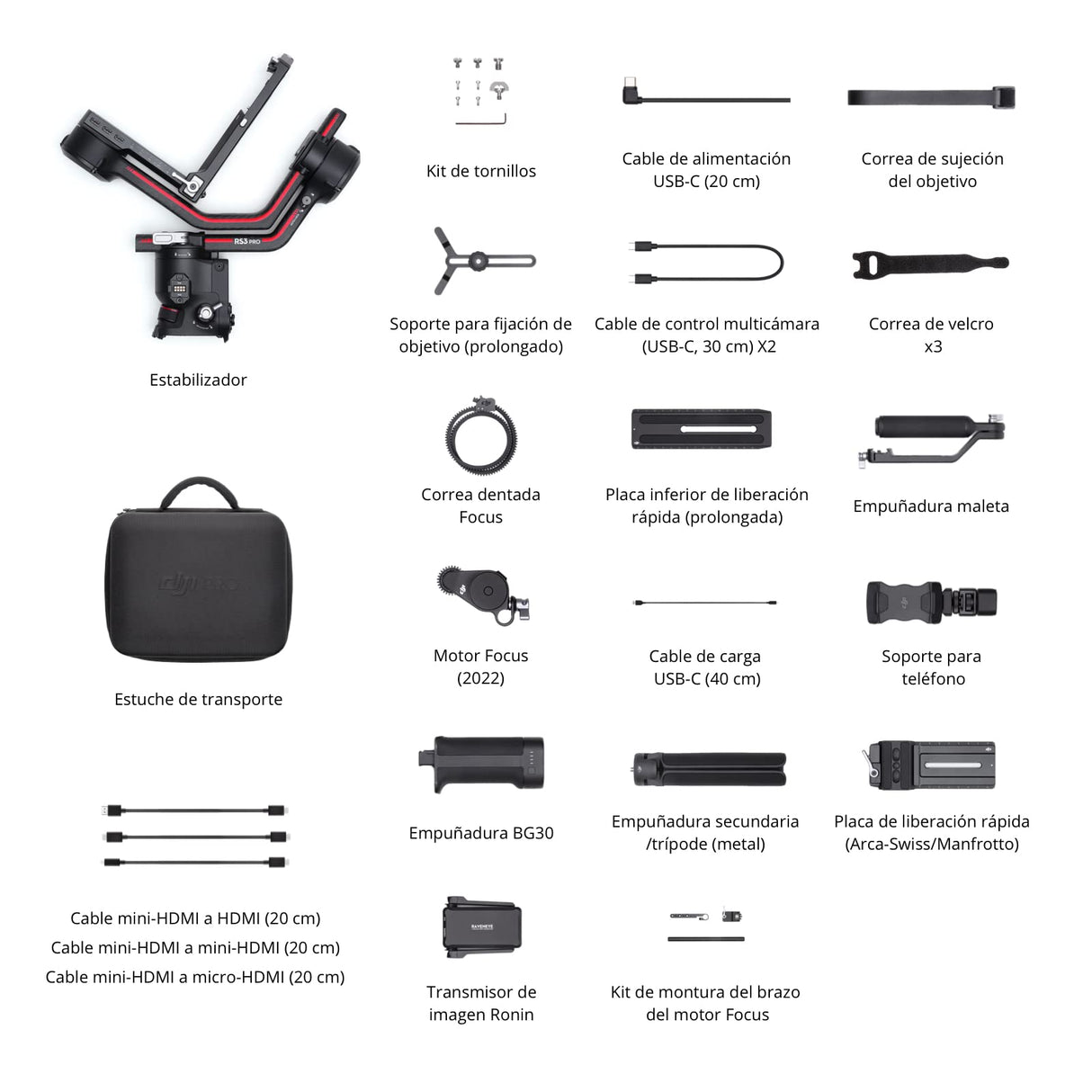 DJI Pack DJI RS 3 Pro, estabilizador portátil en Tres Ejes para cámaras de Cine y DSLR de Canon/Sony/Panasonic/Nikon/Fujifilm/BMPCC, Fibra de Carbono