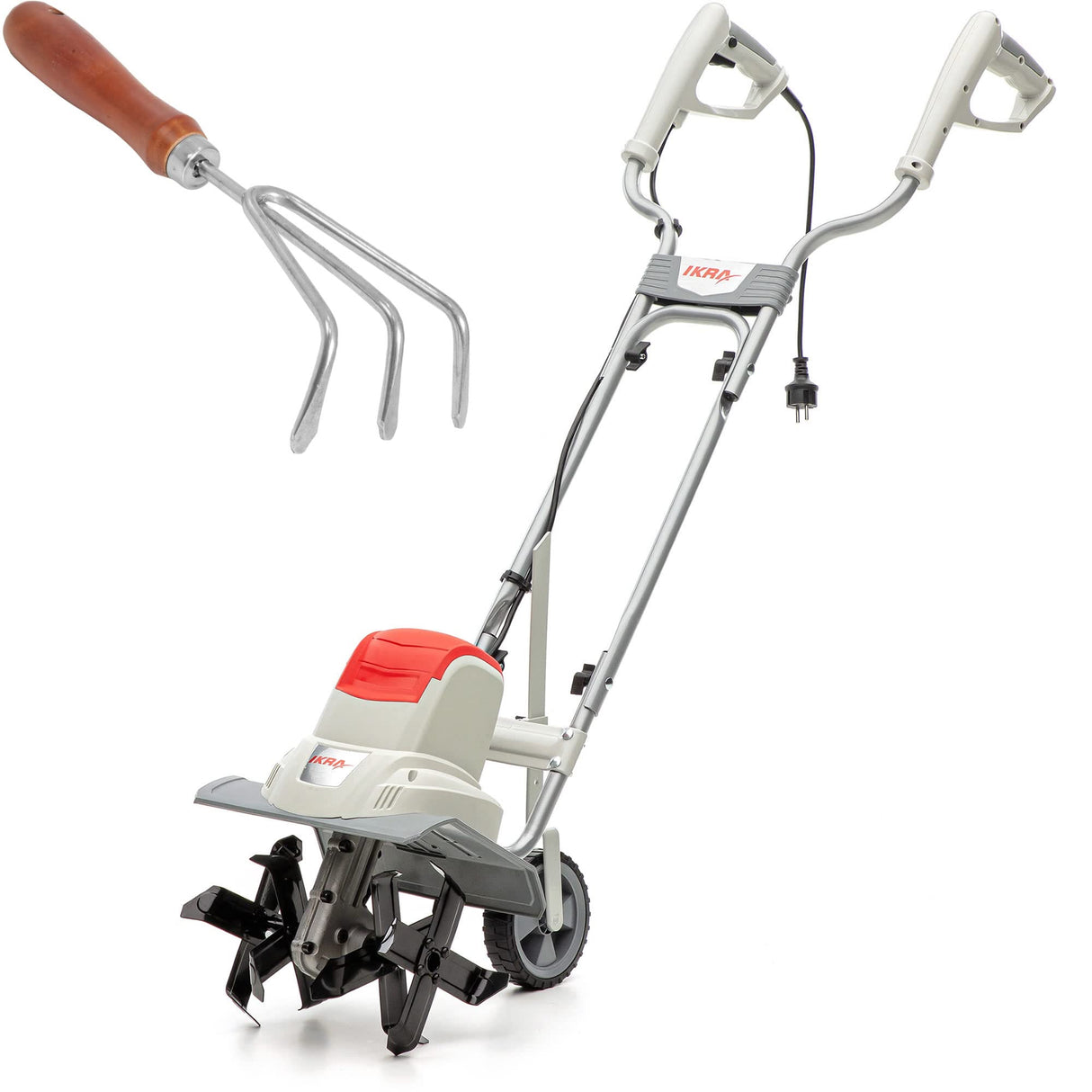 IKRA motoazada eléctrica motocultor IEM 800 S, Ancho de Trabajo 30cm, Profundidad 20cm, Incluye extirpador Manual