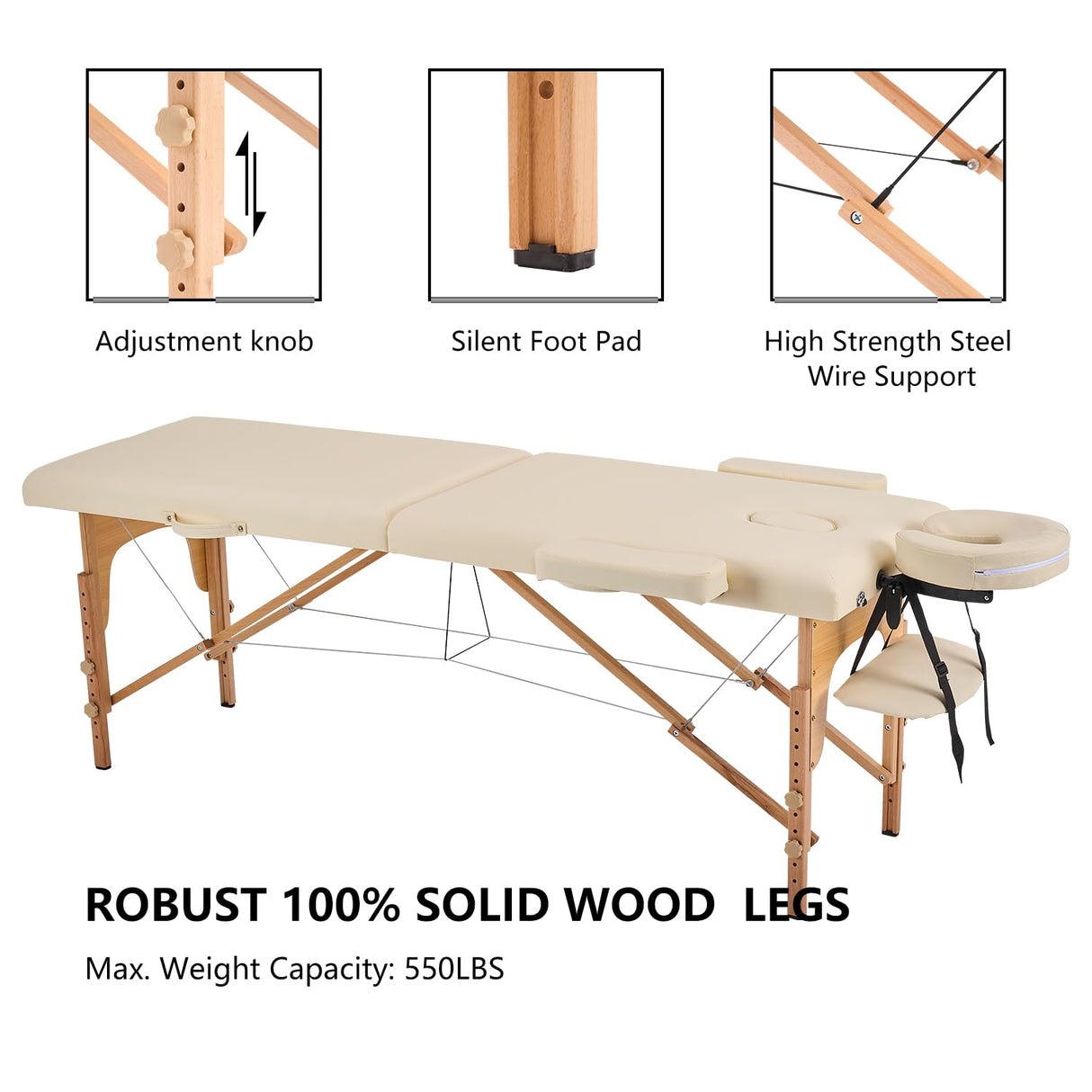 YOUNIKE Camilla de Masaje Plegable Portátil Profesionales Estetica 2 Zonas Fisioterapia Camilla Tatuaje Massage Table Camilla para Pestañas Ajustable Altura y Reposabrazos Extraíbles Beige