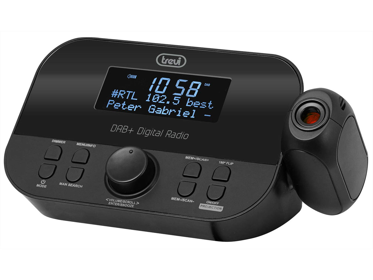 Trevi RC 85D8 Dab - Radiodespertador electrónico con proyección horaria y Receptor Digital Dab/Dab+, Gran Pantalla LED, alarmas programables, función Snooze, función de sueño