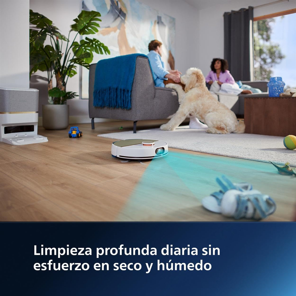 Philips Robot Aspirador y friegasuelos Homerun 7000, succión ultrapotente (5000 Pa), detección de obstáculos pequeños, estación de Vaciado automático, Blanco, Robot Aspirador, Homerun App (XU7100/02)