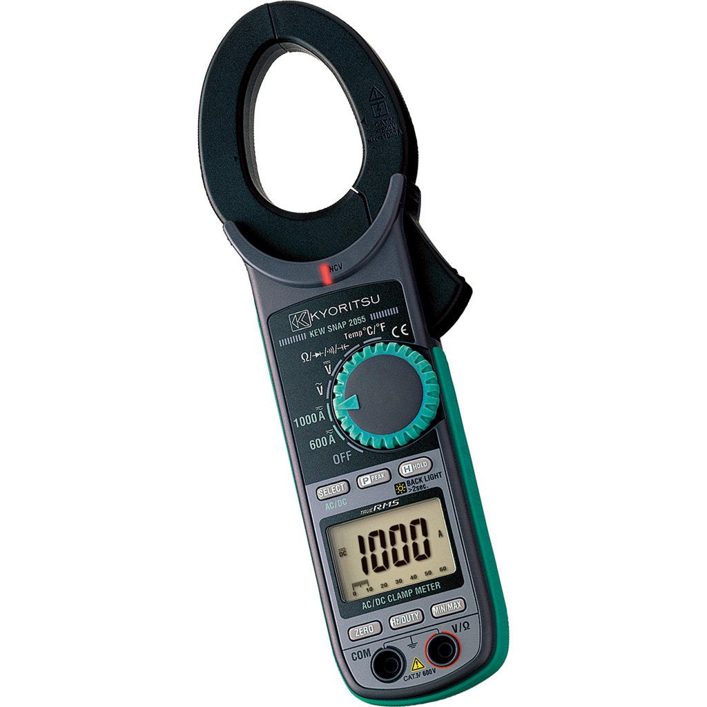 Kyoritsu Kew 2055 pinza amperimétrica digital compacta para la tamaño de corriente AC/DC, tensioni AC/DC, resistencia, continuidad, prueba diodo, frecuencia, Capacidad, Gris