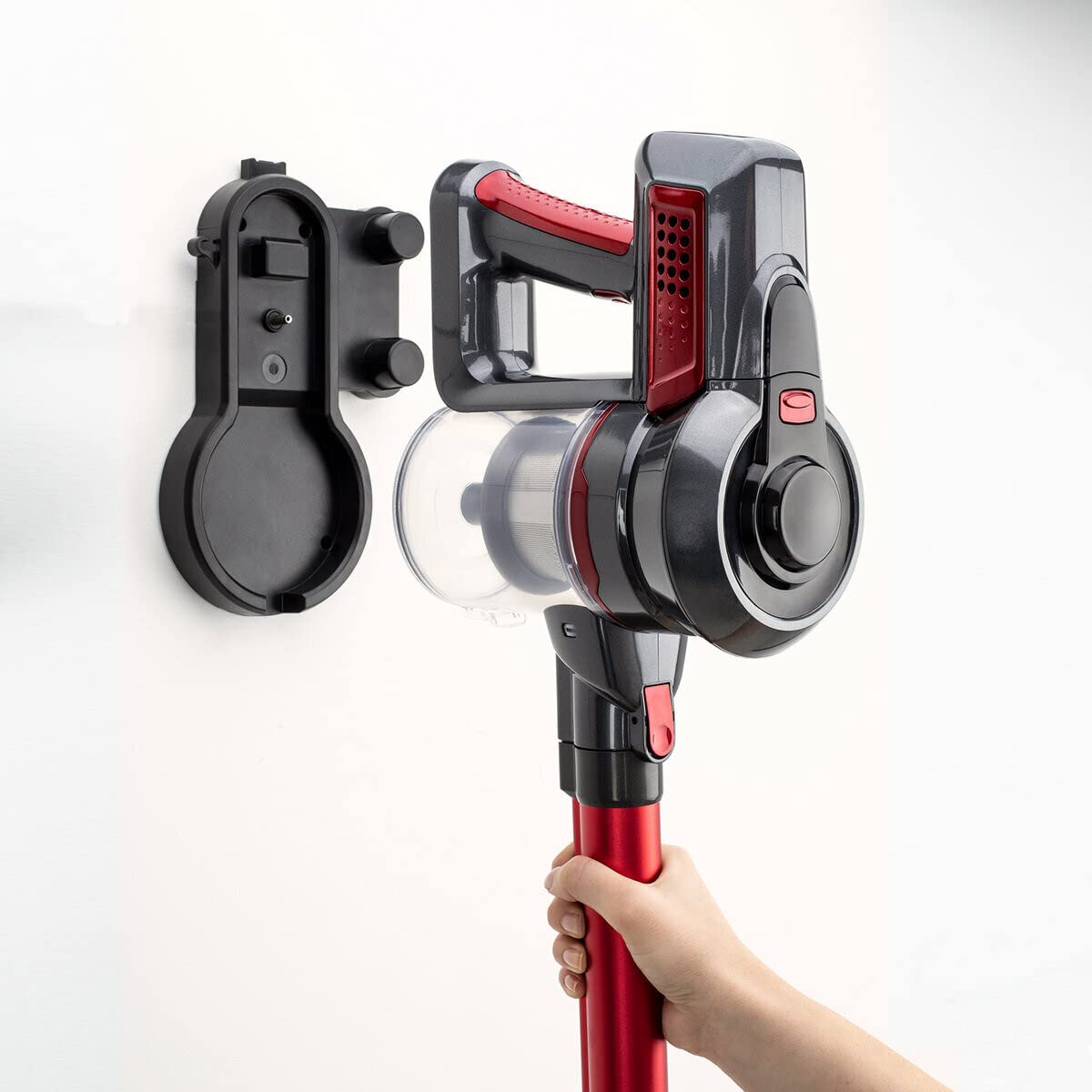 H.Koenig Aspirador de Mano y Escoba Inalámbrico Sin Bolsa UP810 PowerClean+ 2 Velocidades-Potente-Compacto-Ligero-Autónomo-Silencioso-120W-Multifunción, Rojo