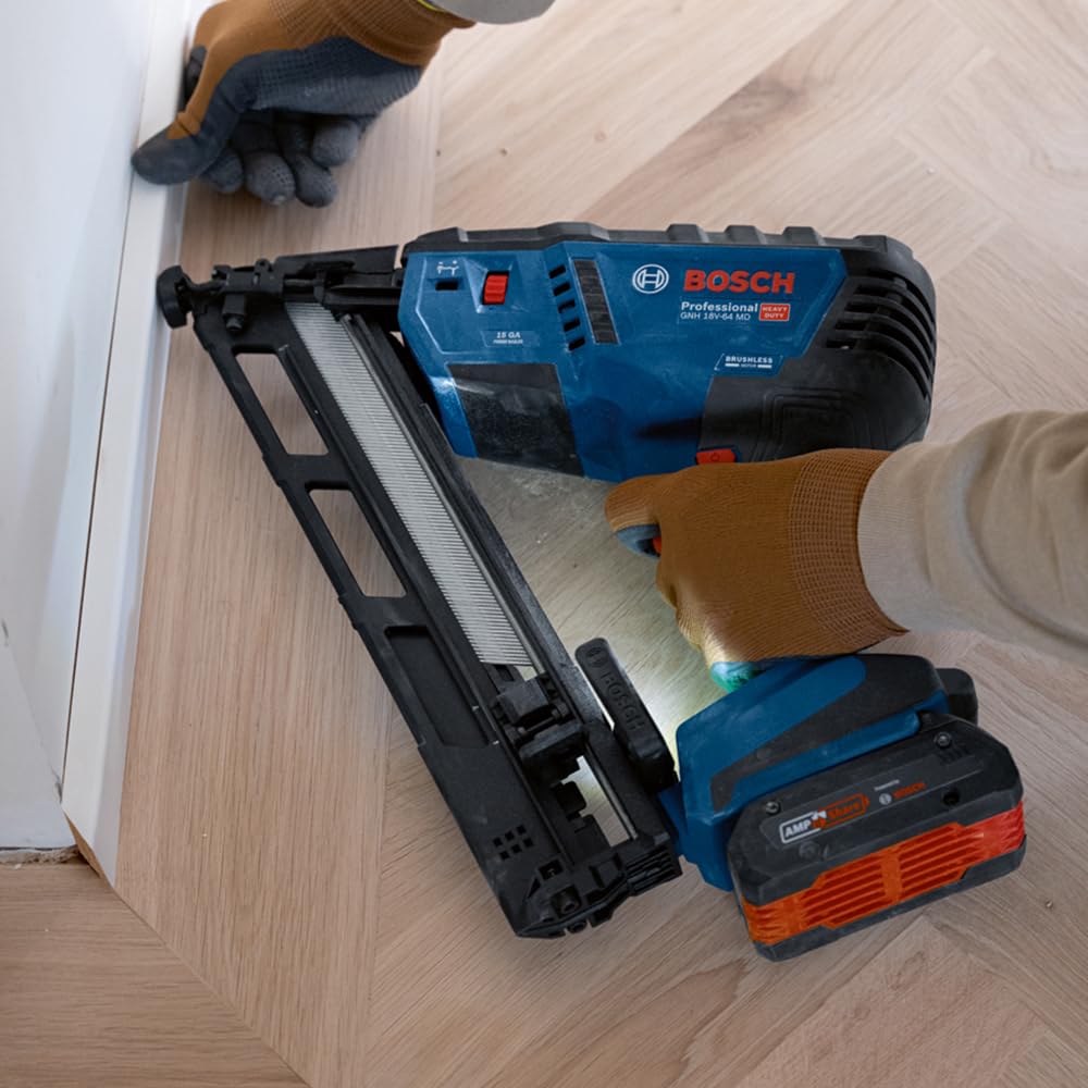 Bosch Professional 18V System clavadora madera batería GNH 18V-64 MD (modo disparo por impacto simple, apto para clavos: 32-64 mm, 1,8 mm y ángulo de clavado de 34°, sin baterías ni cargador)