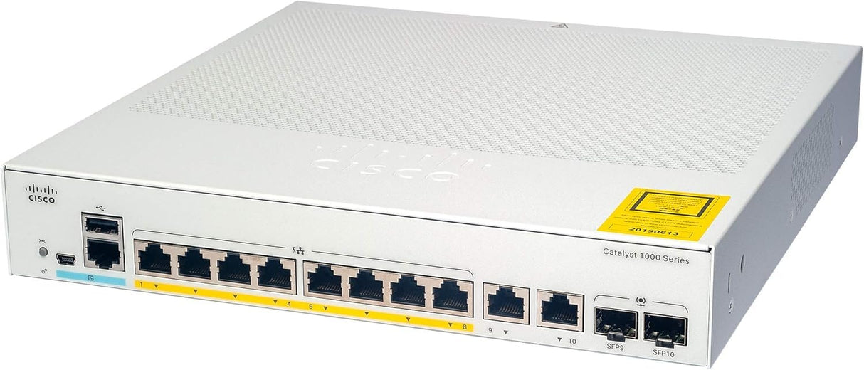Cisco Switch de Red Cisco Catalyst 1000-8FP-E-2G-L, 8 Puertos GbE PoE+, asignación PoE de 120 W, 2 Puertos Combinados SFP/RJ-45 de 1 G, garantía Limitada de por Vida Mejorada (C1000-8FP-E-2G-L)